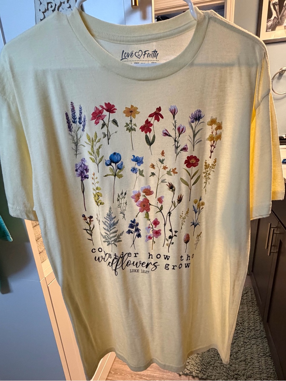 Love in Floral Cream Tee with Red and Green Blooms